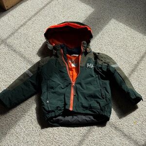 Helly Hansen Kids' Dark Green and Bright Orange snow coat